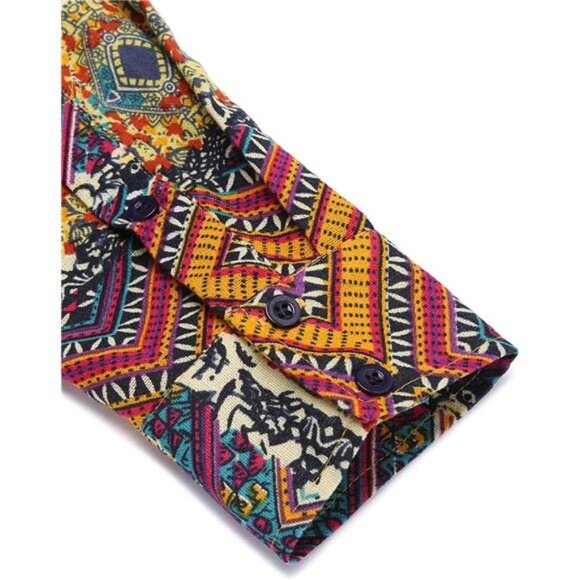 Men's Cotton Linen Henley Shirt Long Sleeve Hippie Casual Beach T Shirts - Picture 6 of 7